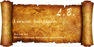 Lencse Benjámin névjegykártya